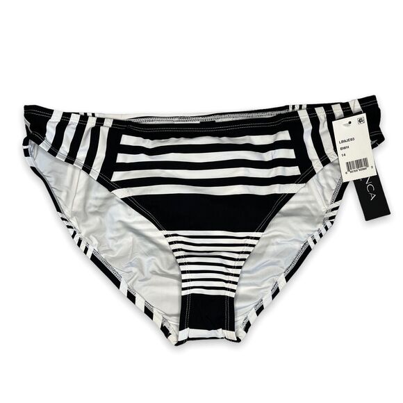La Blanca NWT Black & White Fine Line Side Shirred Hipster Bikini Bottom US 14 - Picture 3 of 8